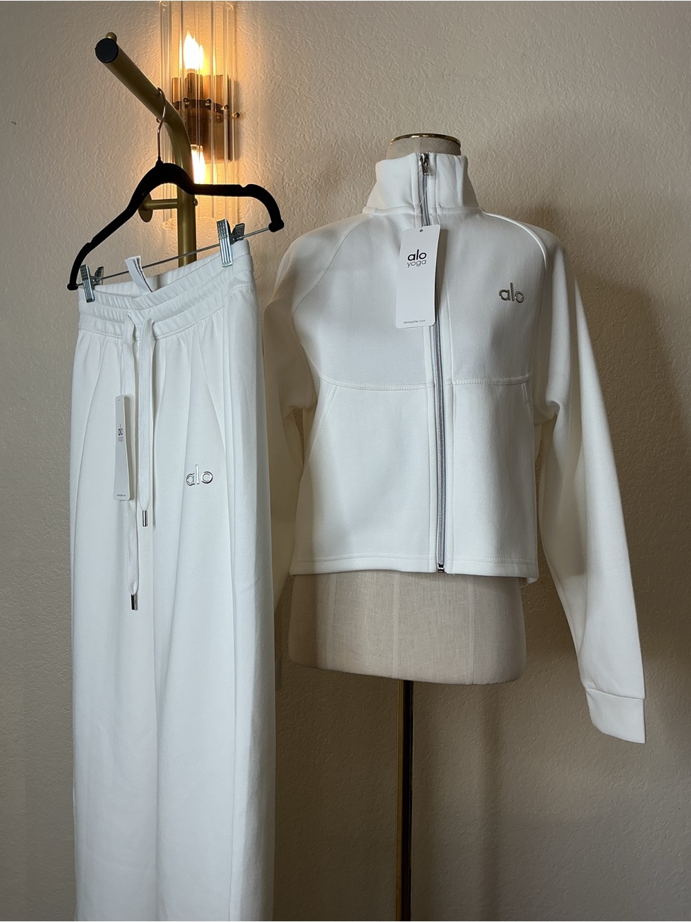 ALO Yoga White High-Rise Track Joggers and Jacket Set - Picture 11 of 14
